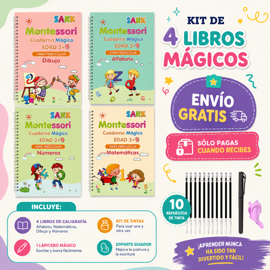 🌈Set de 4 Libros Caligrafía y 10 Minas de Tinta Mágica 📘✨