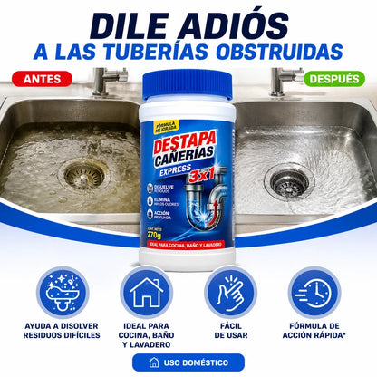 ¡Súper Promo Compra 1 y llévate 3! Polvo Destapa Cañerías - Elimina Obstrucciones al Instante, Sin Plomero