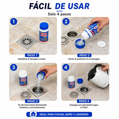 ¡Súper Promo Compra 1 y llévate 3! Polvo Destapa Cañerías - Elimina Obstrucciones al Instante, Sin Plomero